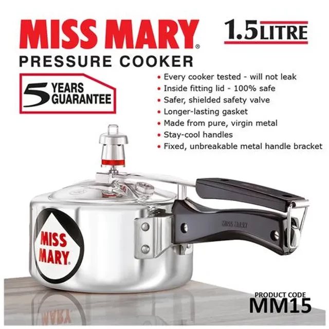 Hawkins Miss Mary Aluminium Inner Lid Pressure Cooker - With Handle, Silver, MM15, 1.5 l-5.webp